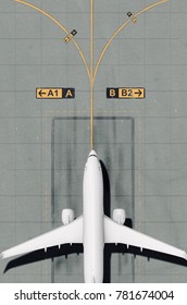 Airport Runway With Airplane 3D Illustration (top View)