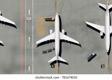 Airport Runway With Airplane 3D Illustration (top View)