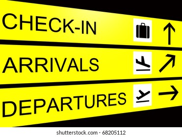 airport sign, arrivals, departure, check in