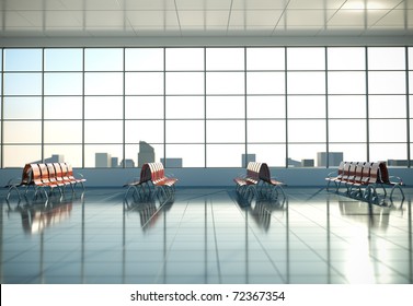 Airport Waiting Area. 3D Render.