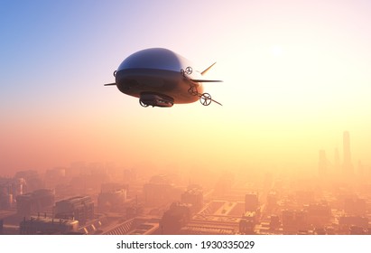 The airship above the clouds. ,3d render