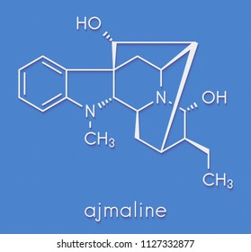 Ajmaline Antiarrhytmic Agent Molecule.  Skeletal Formula.
