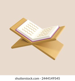 Al Quran Book PSD 3D Element of Ramadan or Ramadhan Icon. Happy Eid Mubarak Illustration