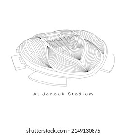Al Wakrah, Qatar - April 24 2022: Graphic Design of the Al Janoub stadium as the venue for the 2022 FIFA World Cup matches in Qatar.