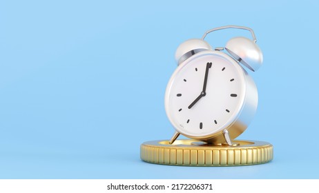 Alarm Clock With Coin, Money Saving, Dead Line Or Tax Time Reminder Concept, 3D Rendering.