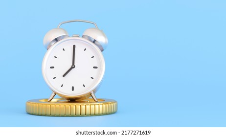 Alarm Clock With Coin, Money Saving, Dead Line Or Tax Time Reminder Concept, 3D Rendering.