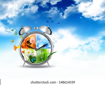 alarm clock with Four Seasons - time concept image