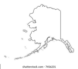 Alaska (USA) outline map with shadow. Detailed, Mercator projection.