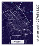Albacete City Map Dark Blue - Spain Map, Albacete Spain City Map, Poster Map In Dark Blue Color Very Minimalist Direct Printable for Home and Office Walls
