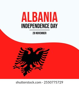 Albania Independence Day poster illustration. Albanian abstract waving flag symbol. Albania flag frame illustration. Template for background, banner, card. 28 November. Important day - Powered by Shutterstock