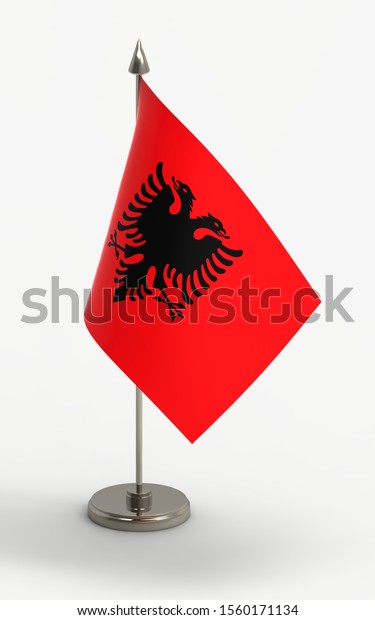 白い背景にアルバニアのテーブル国旗 アルバニア国旗 3dレンダリング のイラスト素材