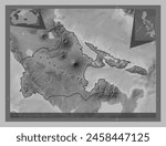 Albay, province of Philippines. Grayscale elevation map with lakes and rivers. Locations of major cities of the region. Corner auxiliary location maps