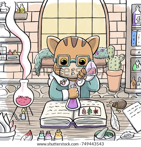 Alchemist Cat Brewing a Potion