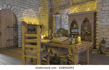 Alchemy Lab Background Scene One, 3d Illustration