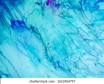 Alcohol Abstract. Ocean color and White color Spray. Sea waves Elements. Contrast Ink Tone. Aquamarine Blots Hand Drawn. Alcohol Ink Pigment. Background for Cards. - Shutterstock ID 1612454797