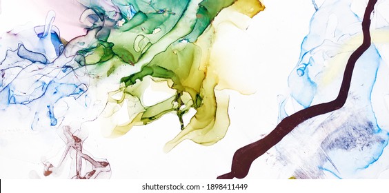 Alcohol Background. Magenta and Sky color Dirty. Sea waves Fluid. Contrast Ink Blots. Aquamarine Pigment Free Hand. Alcohol Ink Spots. Colorful Texture.