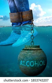 Alcohol can be an issue and a burden with negative effects on health and behavior - Alcohol can be a life stigma that impacts victims life and mental well being, 3d illustration