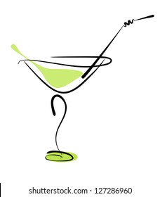 Alcohol cocktail in glass with straw on white. Raster illustration. Vector file included in portfolio