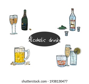 Alcohol Colored Illustration Of Drinks From The Ba. Picture