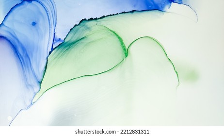 Alcohol Ink. Abstract Ethereal Swirl. Colorful Mixed Effect. Contemporary Background. Blue Watercolor Swirl. Green Marble Artwork. Pink Liquid Texture. White Flow. Blue Alcohol Ink.