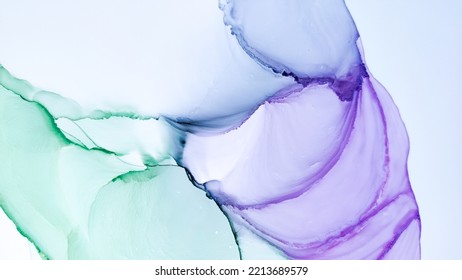 Alcohol Ink. Blue Watercolor Swirl. Green Marble Artwork. Contemporary Landscape. Abstract Ethereal Paint. Isolated Grunge Paper. Violet Liquid Artwork. White Design. White Alcohol Ink.