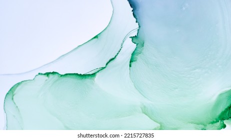 Alcohol Ink. Green Marble Artwork. Abstract Ethereal Fluid. Blue Watercolor Swirl. Sophisticated Decoration. White Canvas. Pink Liquid Texture. Artistic Grunge Tint. White Alcohol Ink.