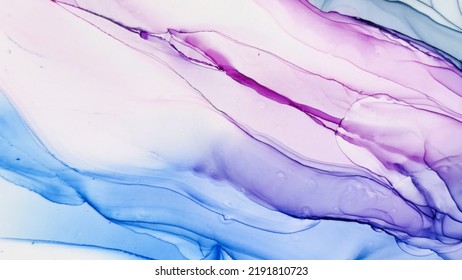 Alcohol Ink. Isolated Faded Splash. Abstract Ethereal Fluid. Contemporary Illustration. Violet Liquid Artwork. Blue Watercolor Swirl. Pink Canvas. Grey Marble Artwork. White Alcohol Ink.