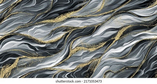 Alcohol ink pattern  seamless texture  black  white background  golden glitter  Luxury wallpaper  premium mural art  wall design  packaging  textile  fabric printing  paper  pictures  home decor  cloth