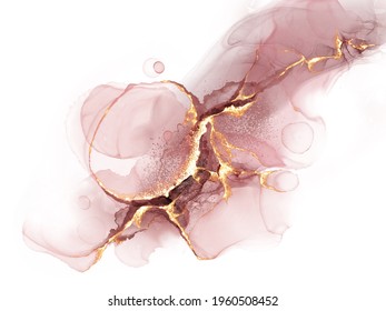 Alcohol ink pink gold background. Abstract art wallpaper.