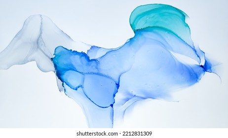 Alcohol Ink. White Marble Artwork. Abstract Ethereal Paint. Blue Watercolor Swirl. Green Pattern. Contemporary Background. Grey Liquid Artwork. Original Brush Design. Green Alcohol Ink.