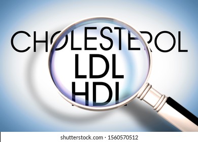 Alertness About High And Low Density Lipoprotein - HDL And LDL Blood Cholesterol Levels Concept Image Seen Through A Magnifying Glass.