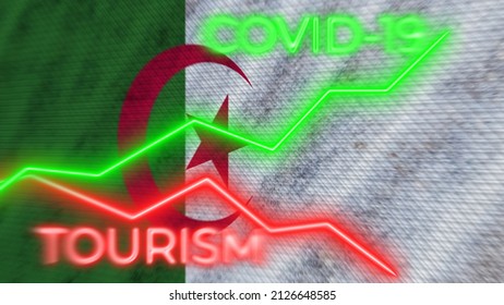 Algeria Flag And COVID-19 Coronavirus Tourism Neon Titles – 3D Illustration