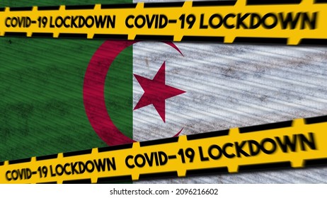 Algeria Flag And COVID-19 Lockdown New Coronavirus Variant Title 3D Illustration