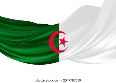 Algeria flag with fabric texture. Flag of Algeria. 3D illustration.3d Render