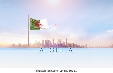 Algeria national flag waving in beautiful building skyline. - Powered by Shutterstock