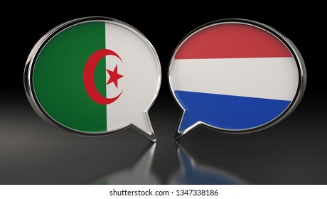 Algeria and Netherlands flags with Speech Bubbles. 3D Illustration