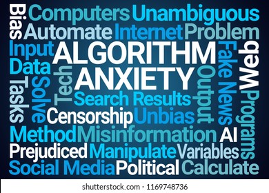 Algorithm Anxiety Word Cloud On Blue Background