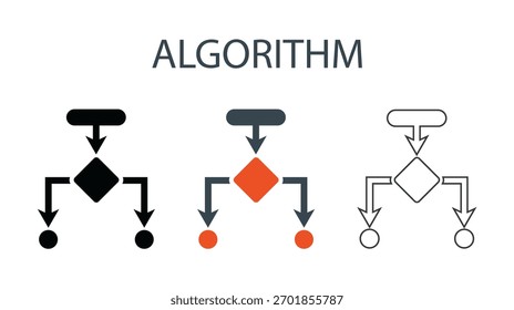 Algorithm icons, Line art vector illustration