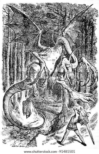 Alice Battling Jabberwocky Engraving By John Stock Illustration 91481501