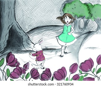 Alice Chasing Rabbit Stock Illustration 321760934 | Shutterstock