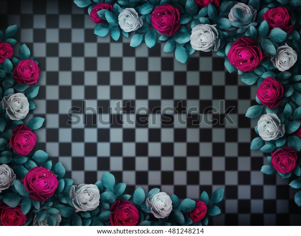 不思議の国のアリス チェスの背景に赤いバラと白いバラ バラの花の枠 不思議の国の背景 イラスト のイラスト素材