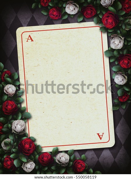 不思議の国のアリス チェスの背景に赤いバラと白いバラ カードをプレイ バラの花の枠 のイラスト素材