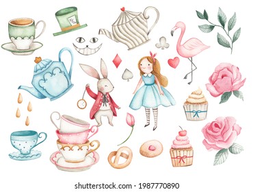 Alice In Wonderland Watercolor Illustration Set