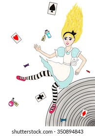 Alice Wonderlandalice Falls Down Rabbit Hole Stock Illustration ...