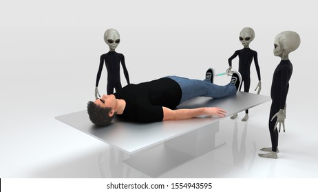 Alien Abduction With Three Grey Aliens And Human On Surgery Table Extremely Detailed And Realistic High Resolution 3d Image