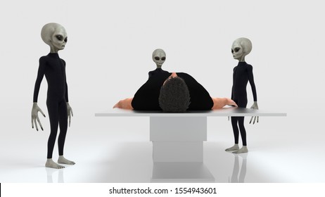 Alien Abduction With Three Grey Aliens And Human On Surgery Table Extremely Detailed And Realistic High Resolution 3d Image