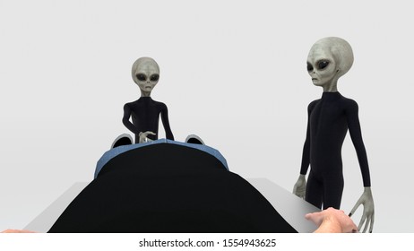 Alien Abduction With Three Grey Aliens And Human On Surgery Table Extremely Detailed And Realistic High Resolution 3d Image