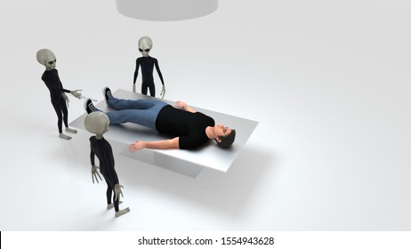 Alien Abduction With Three Grey Aliens And Human On Surgery Table Extremely Detailed And Realistic High Resolution 3d Image