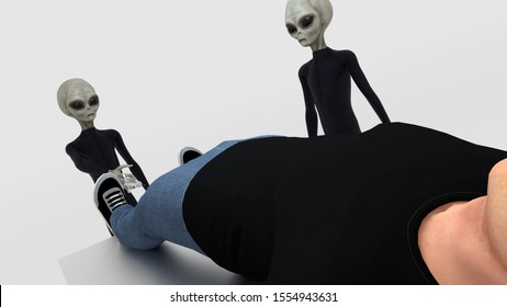 Alien Abduction With Three Grey Aliens And Human On Surgery Table Extremely Detailed And Realistic High Resolution 3d Image