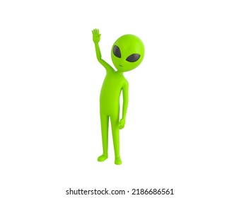 Alien Character Raising Right Hand In 3d Rendering.